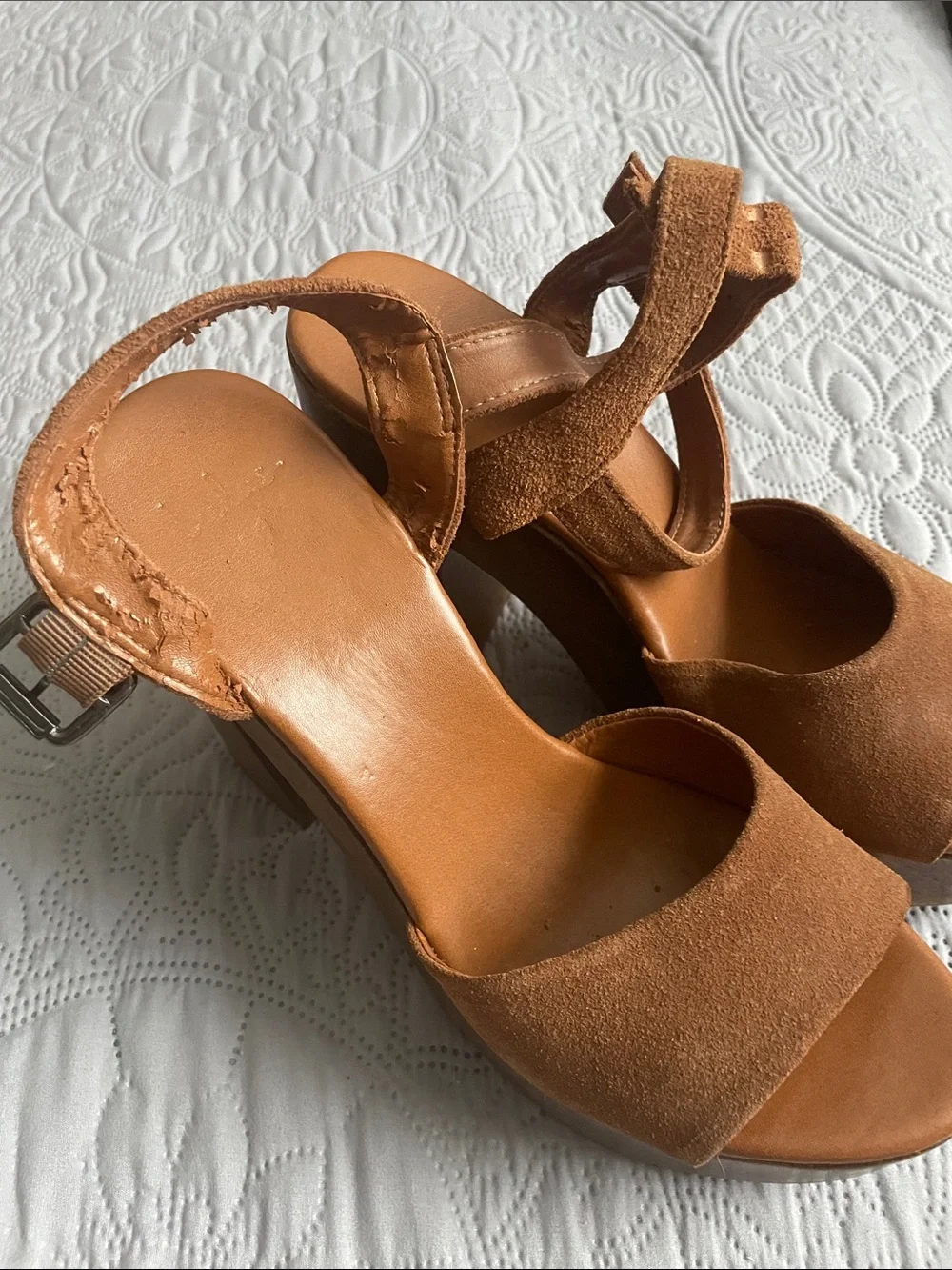 Lulu's Tan Suede Platform Block Heel Sandals